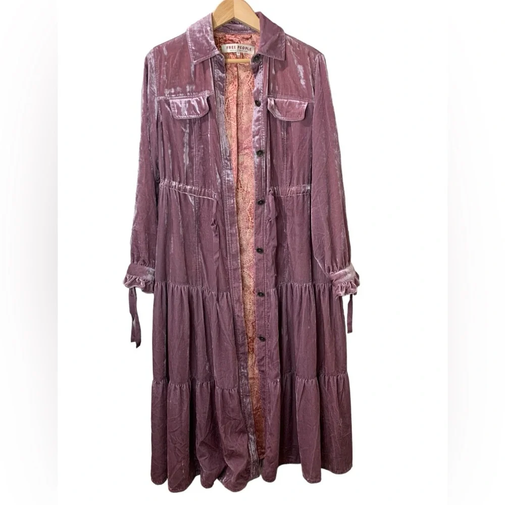 FREE PEOPLE BELLA DONNA DUSTER VELVET MAXI COAT SIZE XS